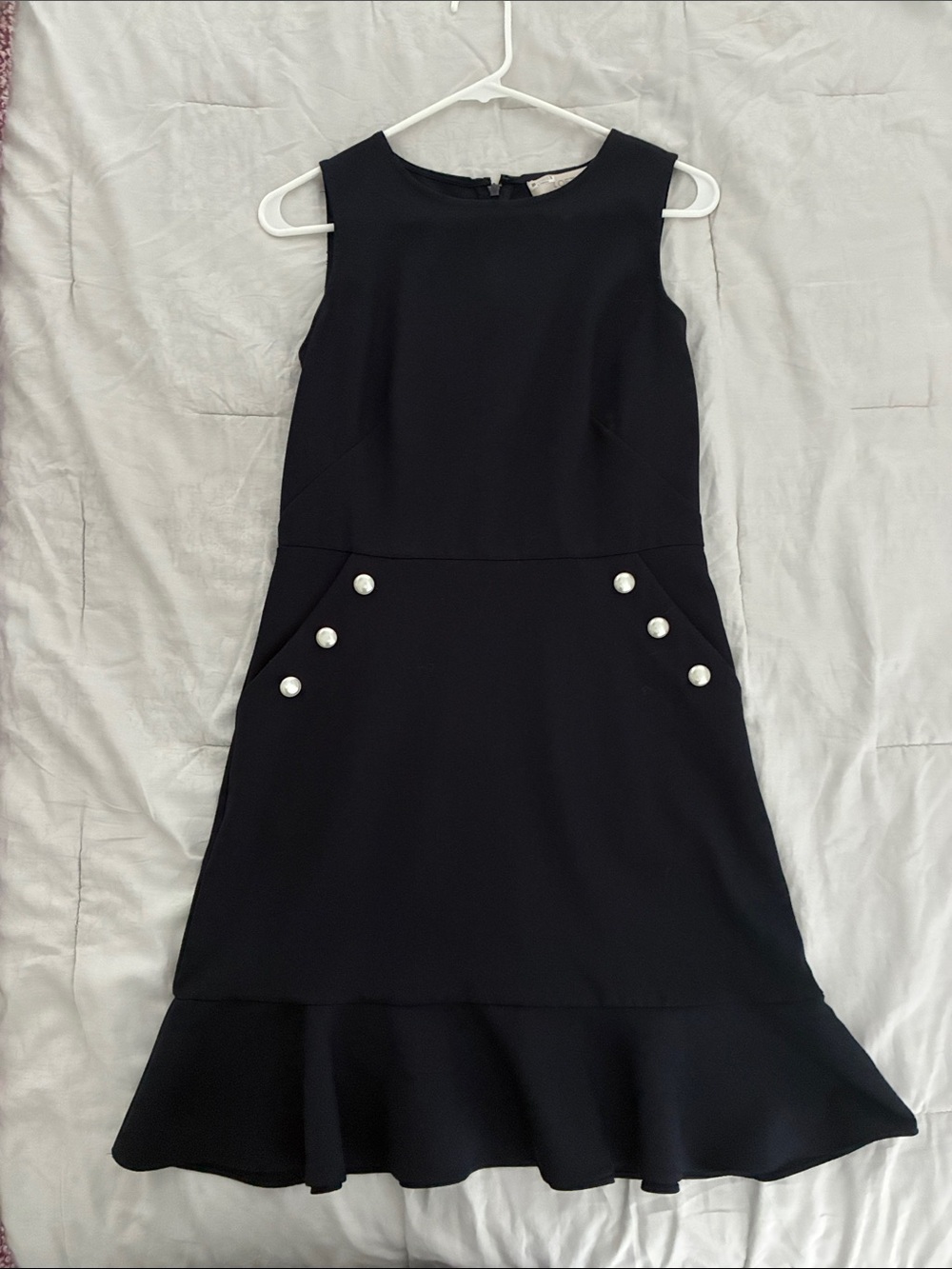 LOFT Black Sleeveless Midi Dress with Pearl Buttons